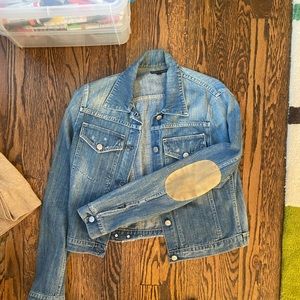 Jean jacket with elbow patches